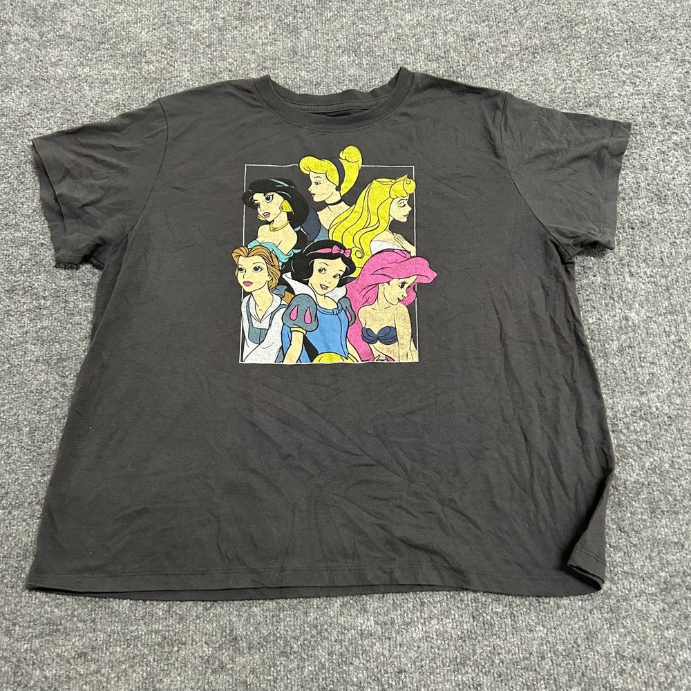 Disney Princess T-Shirt Womens Size 2XL Charcoal Grey Graphic Short Sleeve Tee